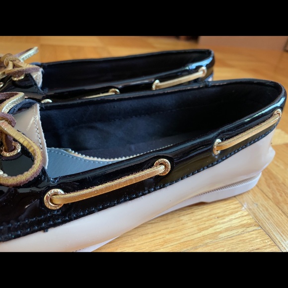 Sperry Top Sider Boat Shoe Flat Beige Black Gold 6 - Picture 8 of 16